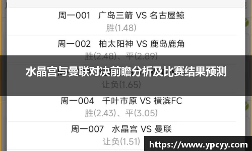 水晶宫与曼联对决前瞻分析及比赛结果预测